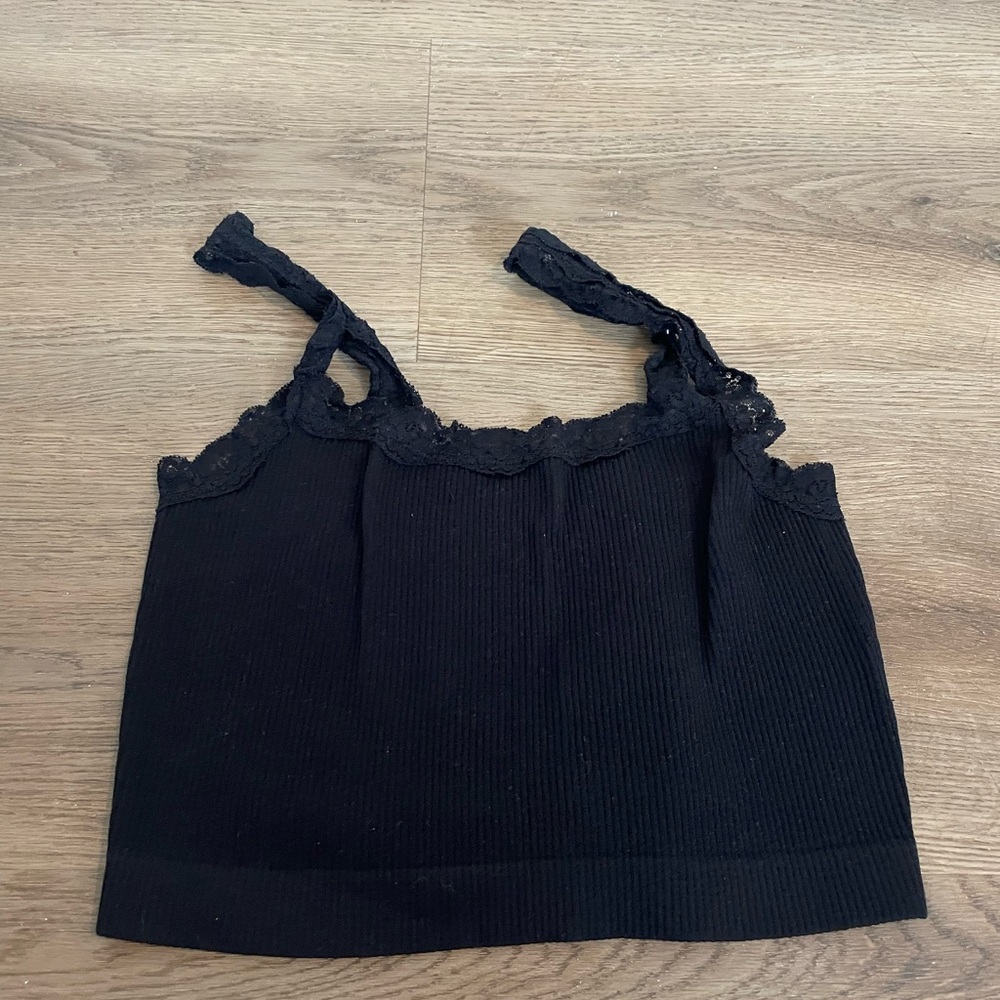 Aeropostale Black Seamless Tank with Lace